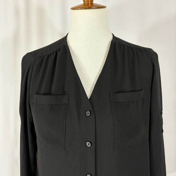 Express Basic Black Button Down Blouse - Picture 4 of 8
